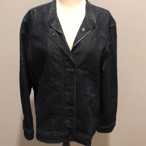 Chico’s Platinum Jean Jacket Rhinestone Embellished Size Large